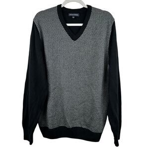 Tricots St Raphael Men's Sweater V-Neck Chevron Stripe Black Size XL Classic